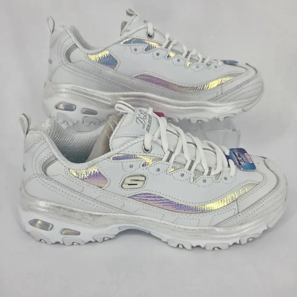 NEW Skechers D'Lites Ocean Dreaming White Holo Sneaker 90s Vibe Women's 9.5 NIB
